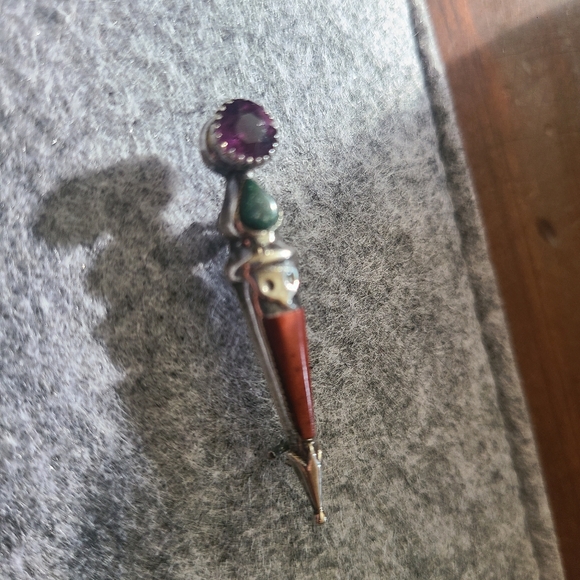 Antique Victorian Scottish Amathyst/ Agate Sterling Silver Dirk Kilt Brooch Pin - Picture 4 of 8